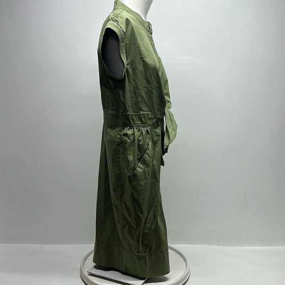 Marc Jacobs Shirt Dress Snap Down Collared Cotton Short Sleeve Army Green 12 - Picture 8 of 9